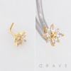 DIMENSIONAL FLORAL MULTI CZ CLUSTER POLISH 316L SURGICAL STEEL L-SHAPE NOSE RING